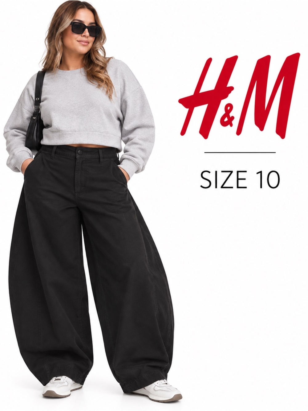 H&M Black Oversized Barrel Pants – Size 10